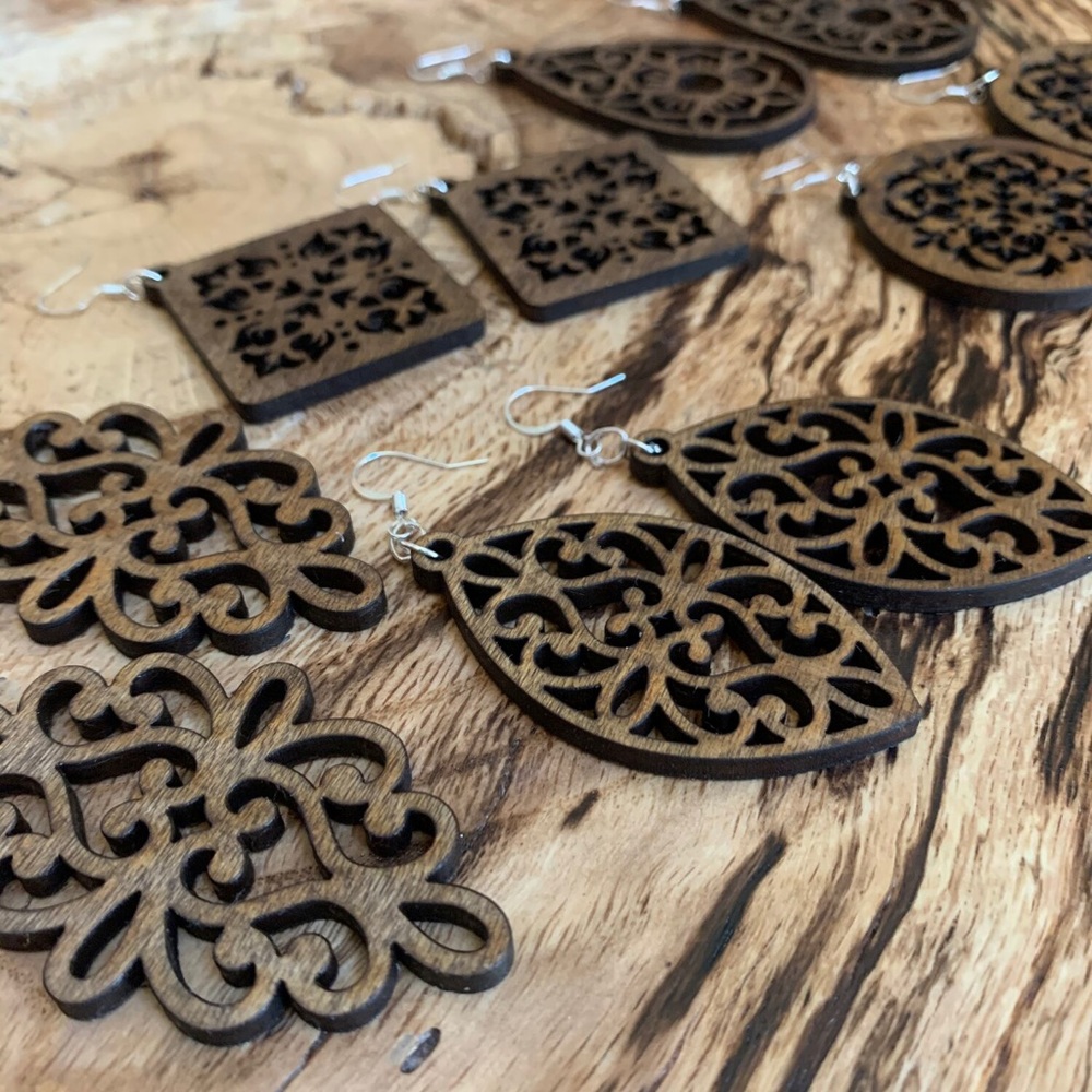 Wood Earrings Laser Cut Wooden